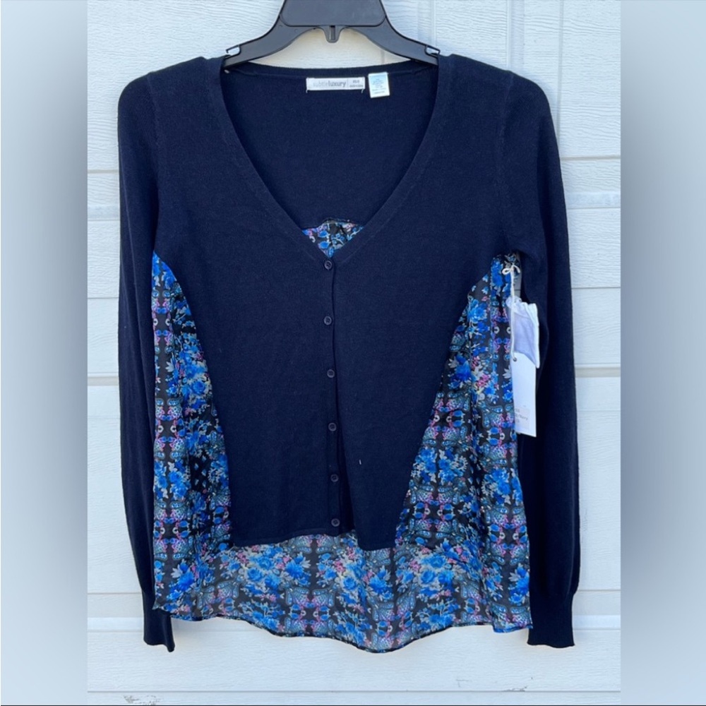 Women's Subtle luxury boho silk blue cardigan sweater top XS/S
